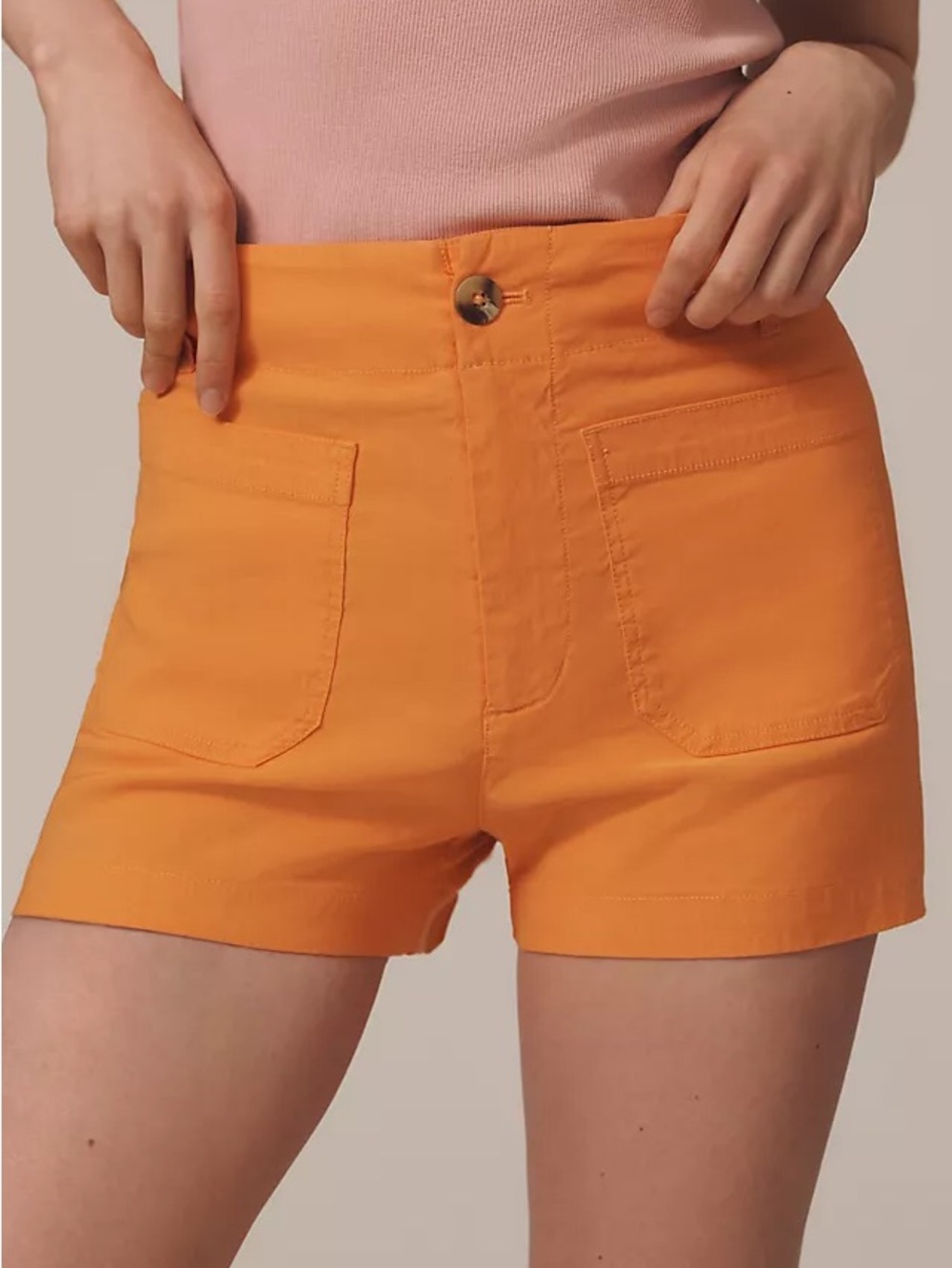 Anthropologie High-Waist Orange Patch-Pocket Shorts